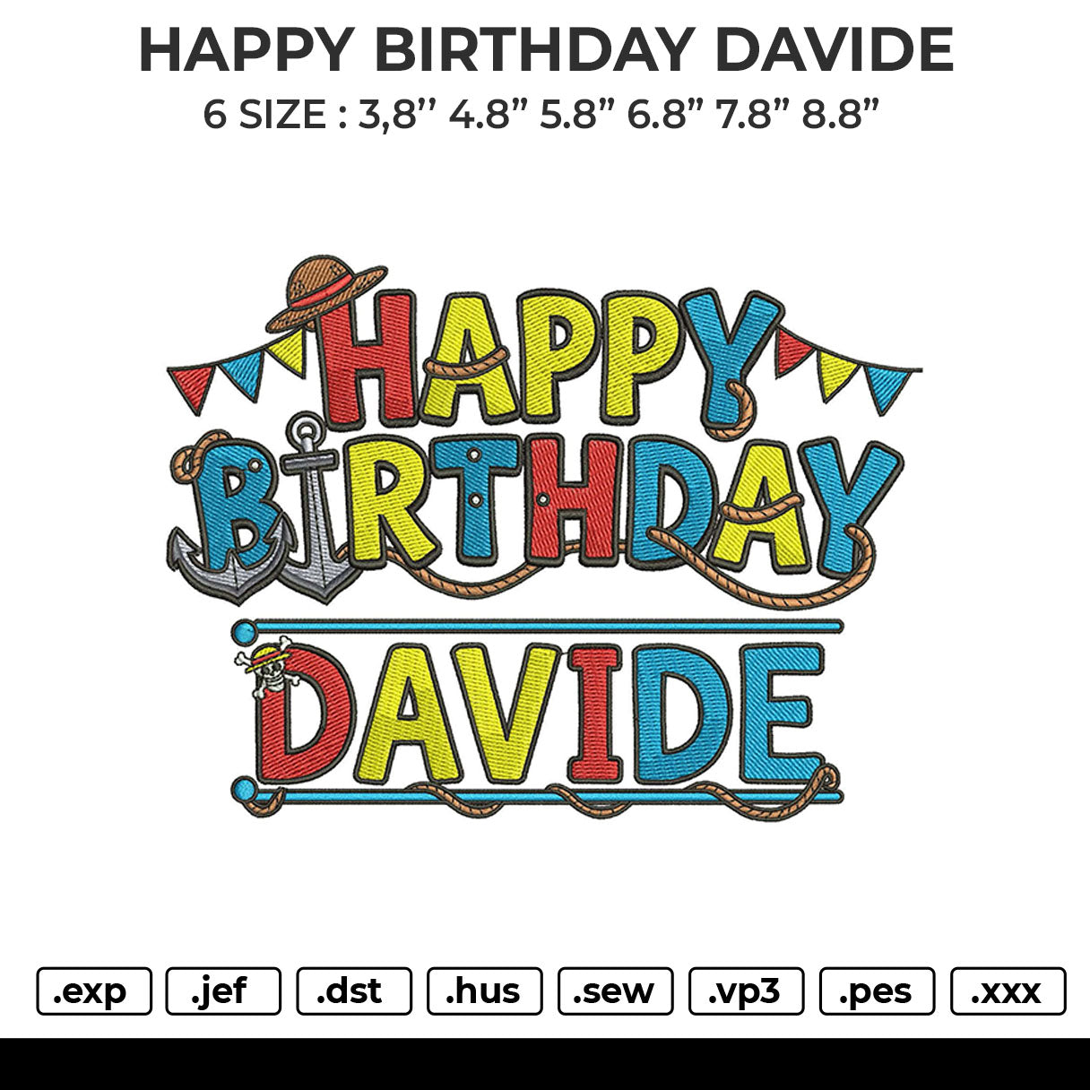 HAPPY BIRTHDAY DAVIDE Embroidery File 6 sizes