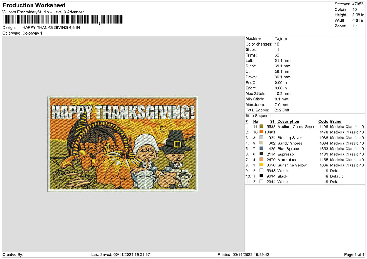HAPPY THANKS GIVING Embroidery File 6 size