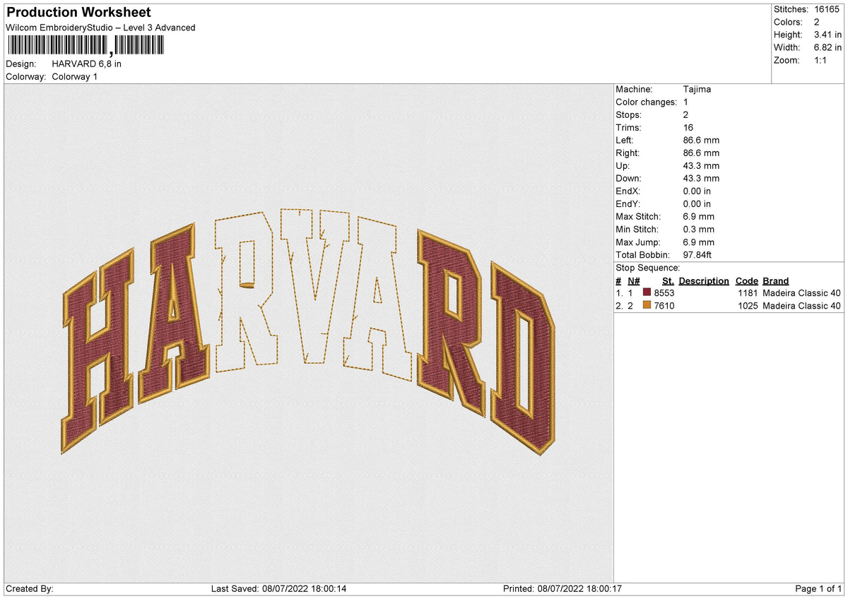 HARVARD Embroidery