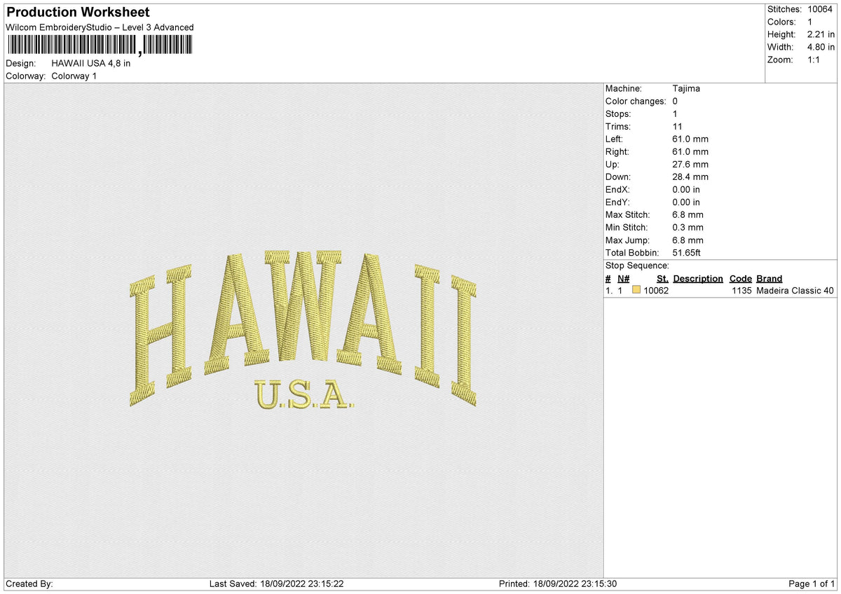 Hawaii Usa Embroidery