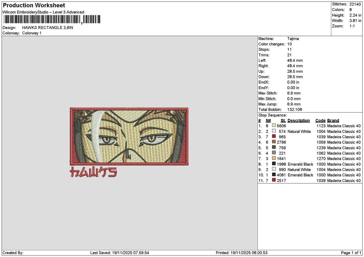 Hawksrectangle Embroidery File 6 sizes