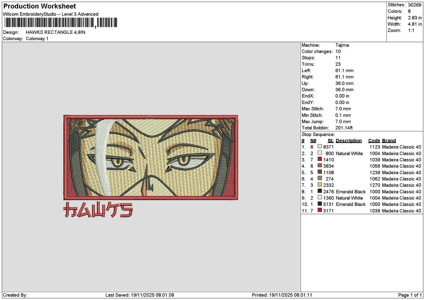 Hawksrectangle Embroidery File 6 sizes