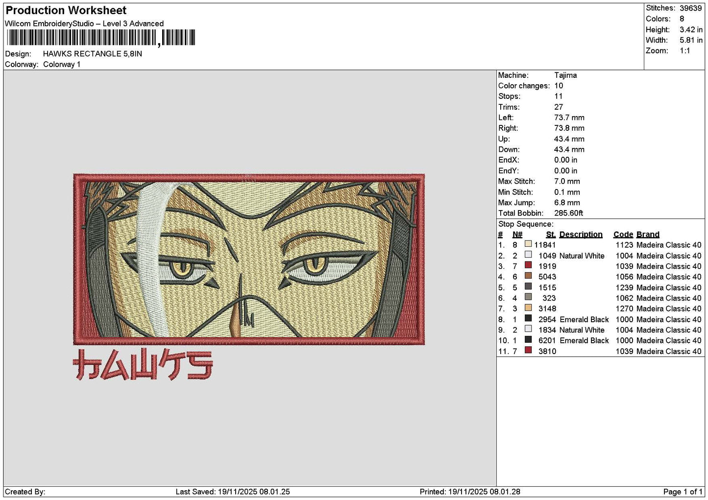 Hawksrectangle Embroidery File 6 sizes