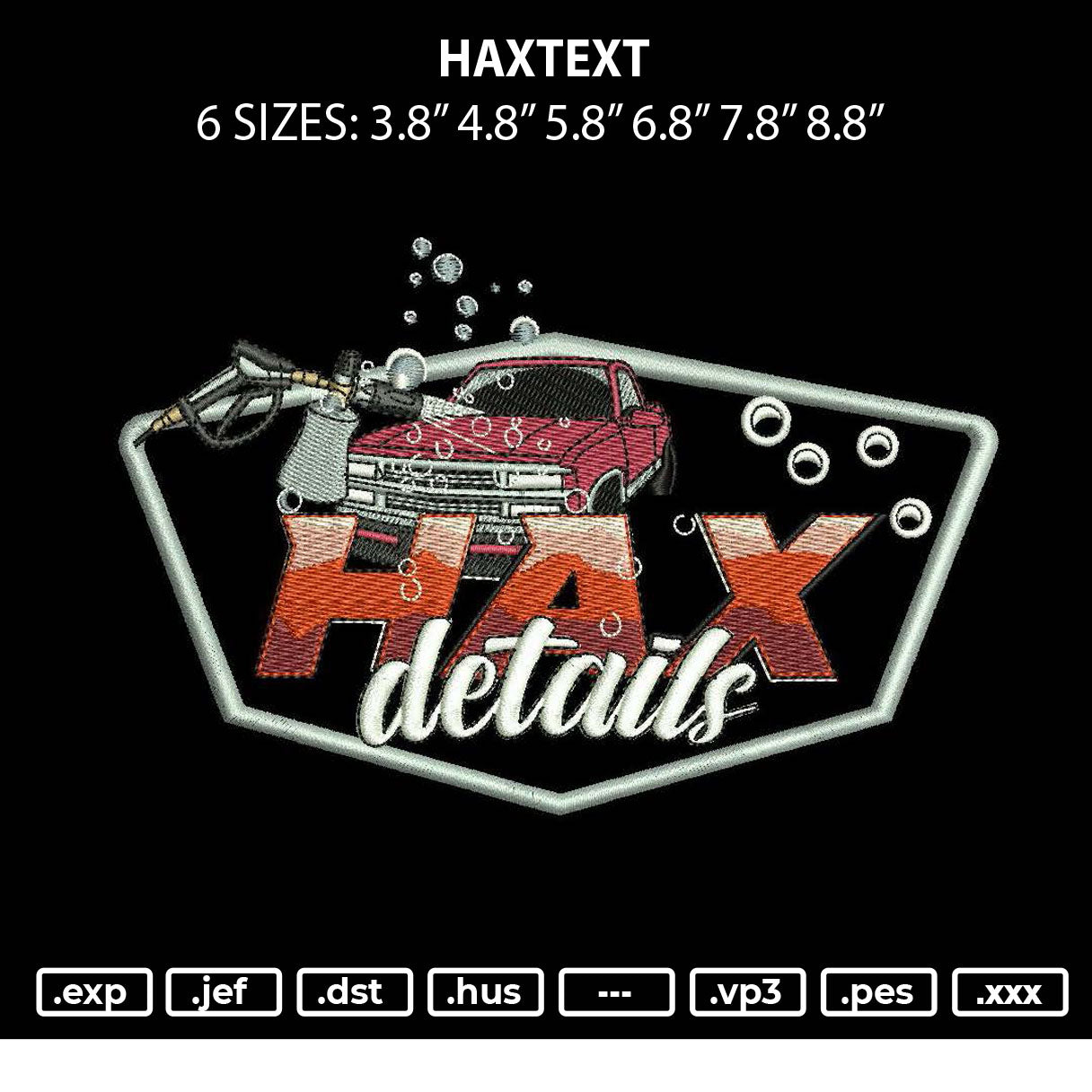 Haxtext Embroidery File 6 sizes
