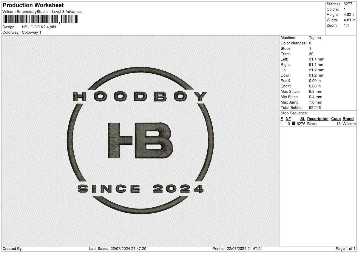 HB LOGO V2 Embroidery File 6 size