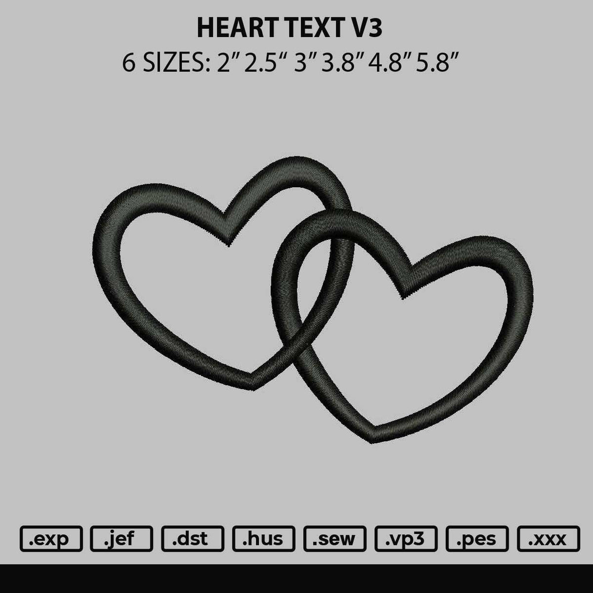 Heart text V3 Embroidery File 6 sizes