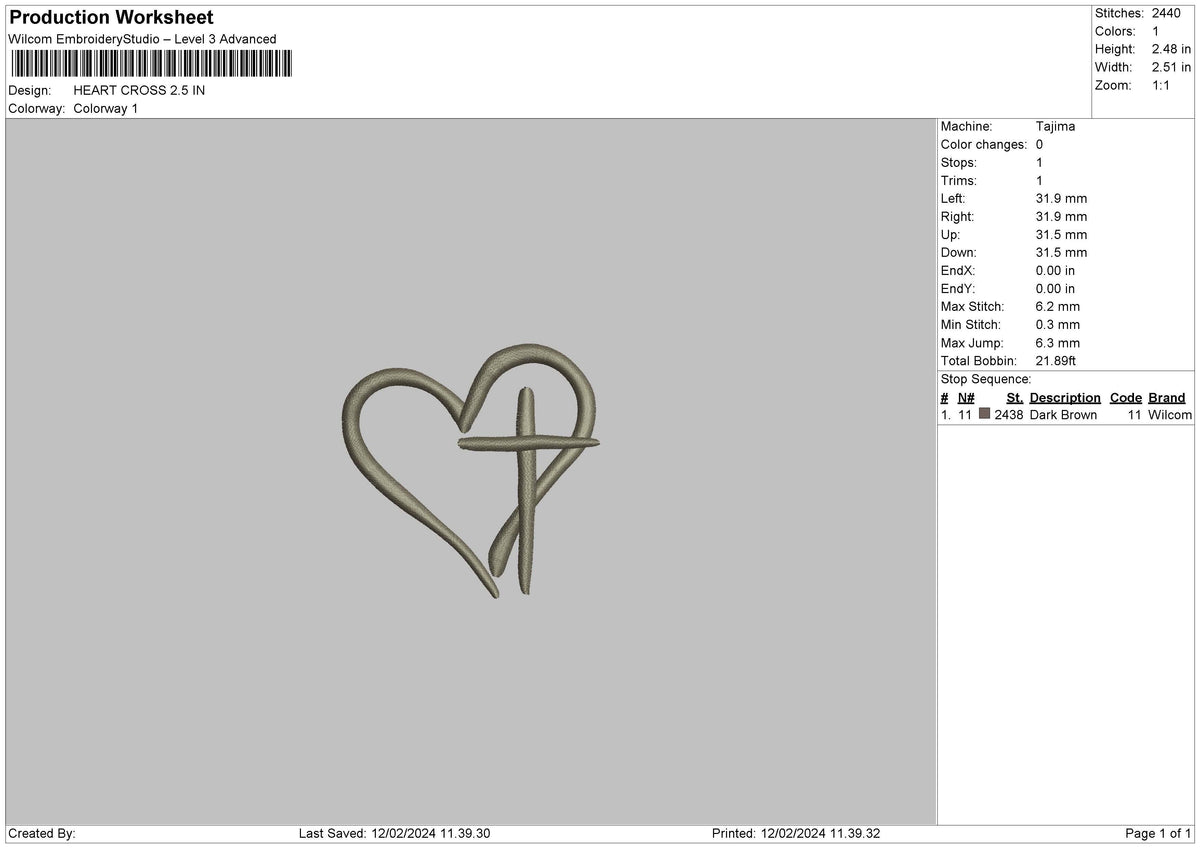 Heart Cross Embroidery File 6 sizes