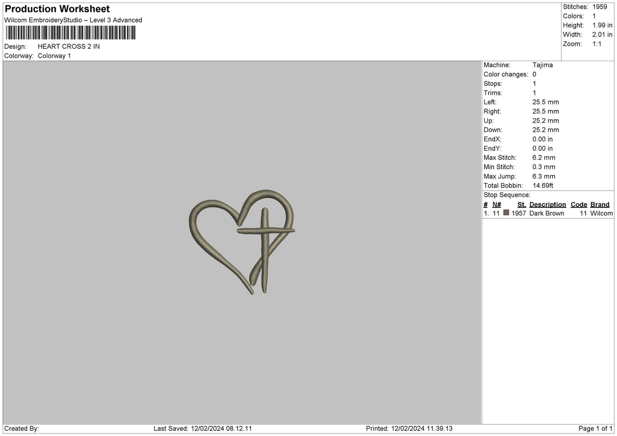 Heart Cross Embroidery File 6 sizes