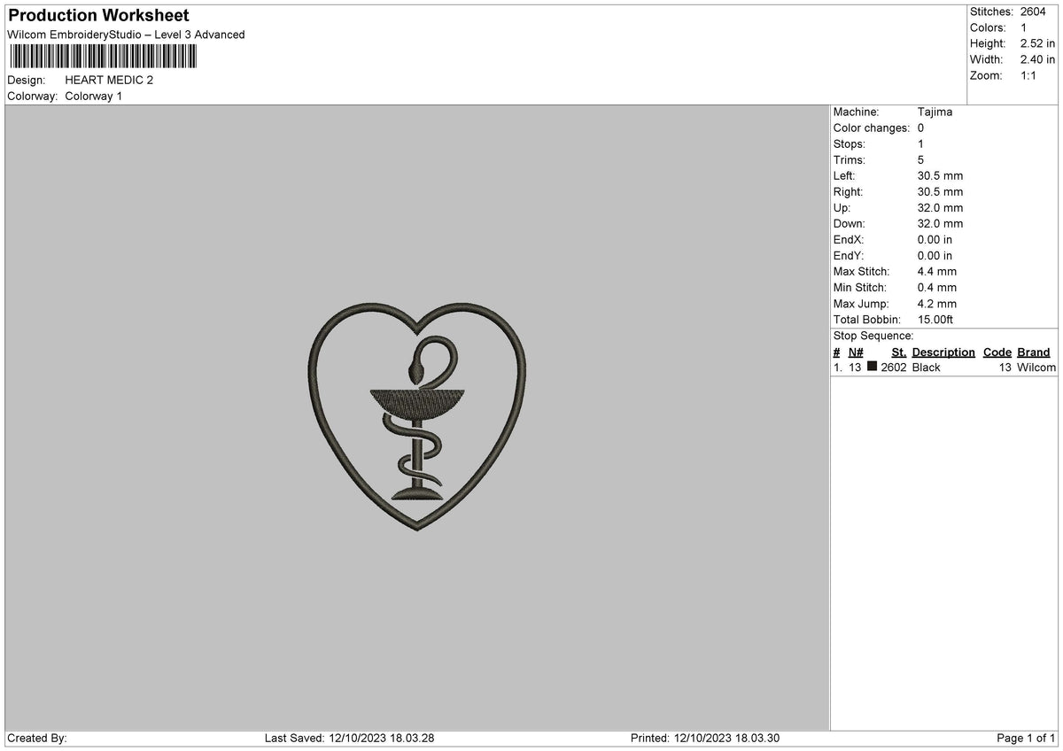 Heart Medic Embroidery File 6 sizes