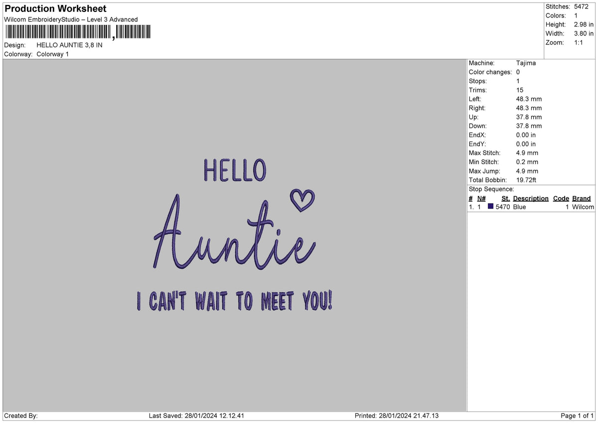 Auntie 2801 Embroidery File 6 sizes
