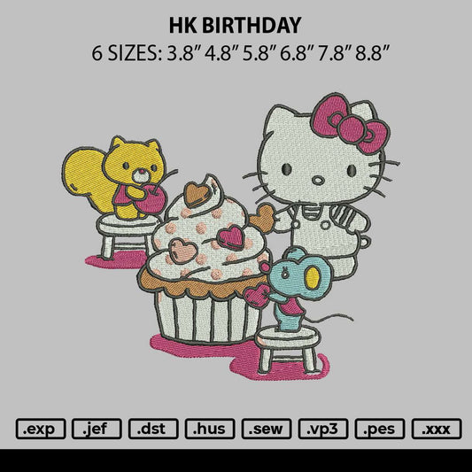 Hk Birthday Embroidery File 6 sizes
