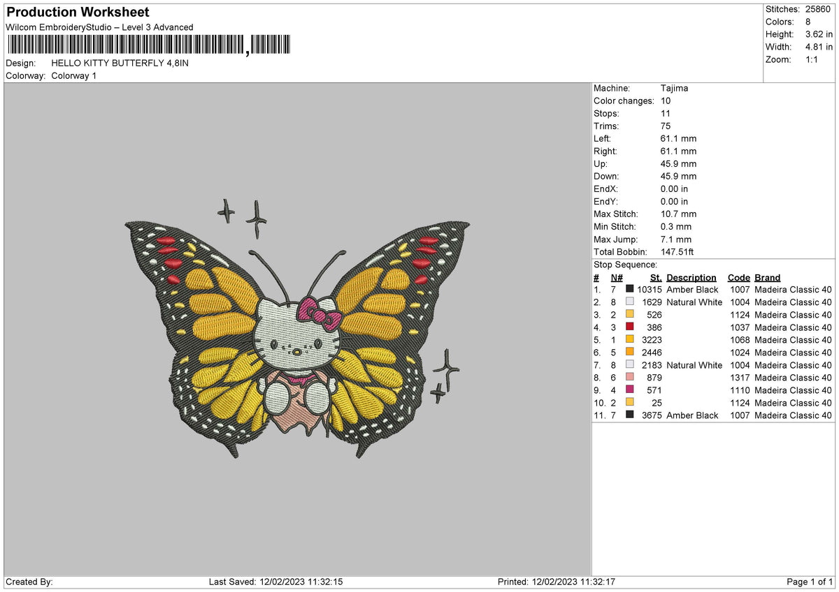 Kitty Butterfly Embroidery File 6 sizes