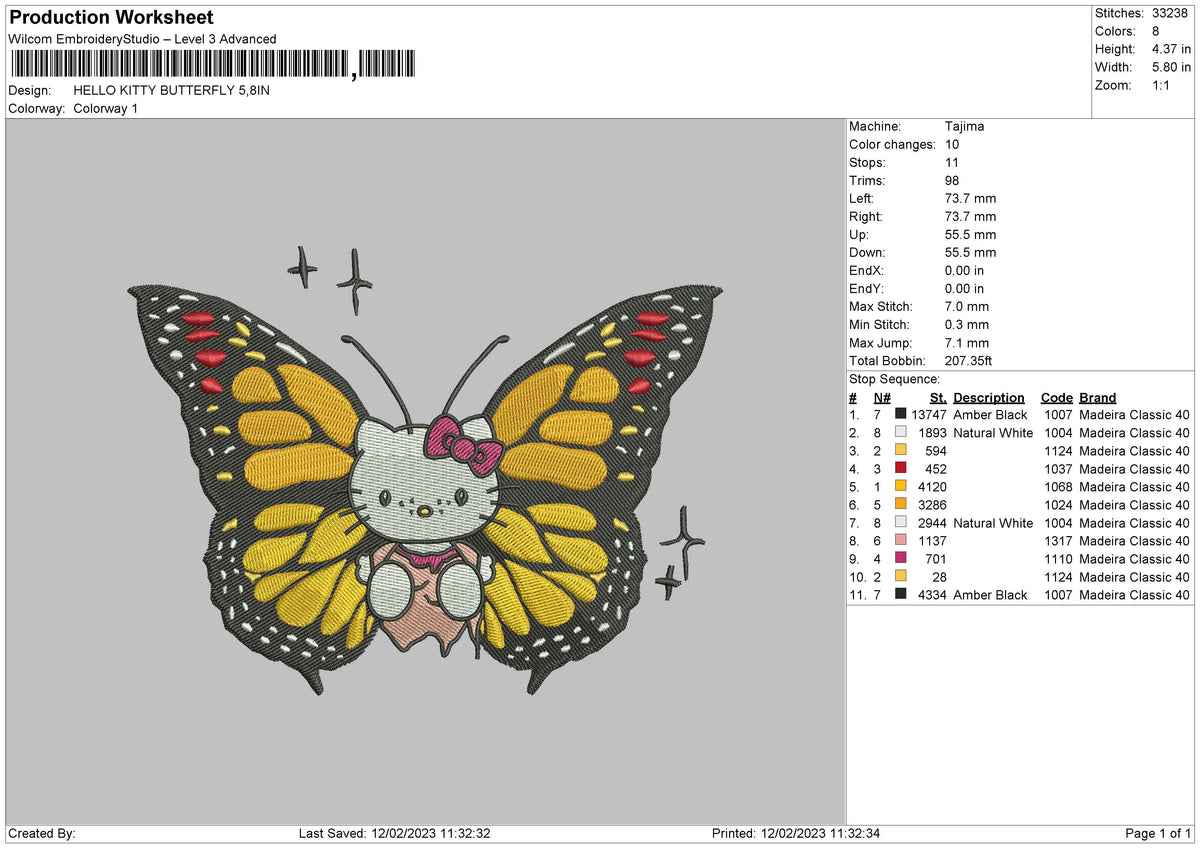 Kitty Butterfly Embroidery File 6 sizes