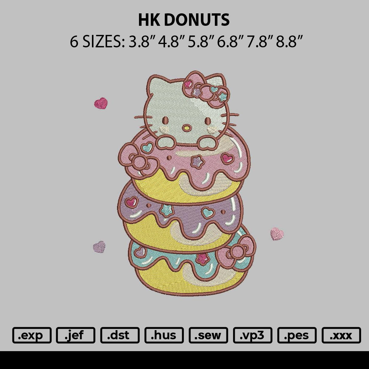 Hk Donuts Embroidery File 6 sizes