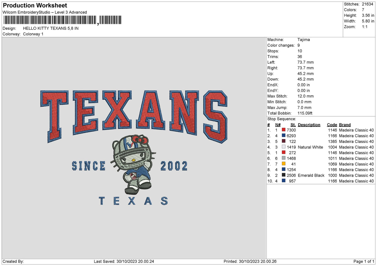 Kittytexas 02 Embroidery File 6 sizes