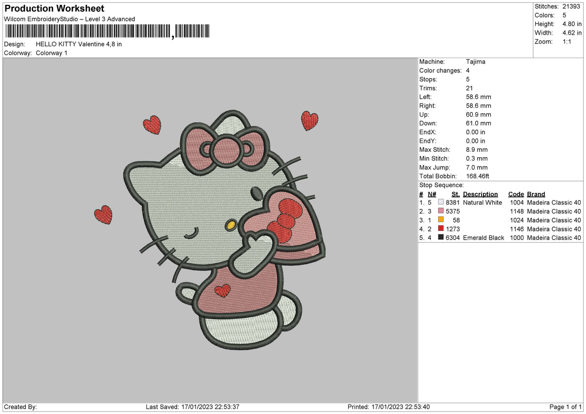Kitty Heart Embroidery File 6 sizes