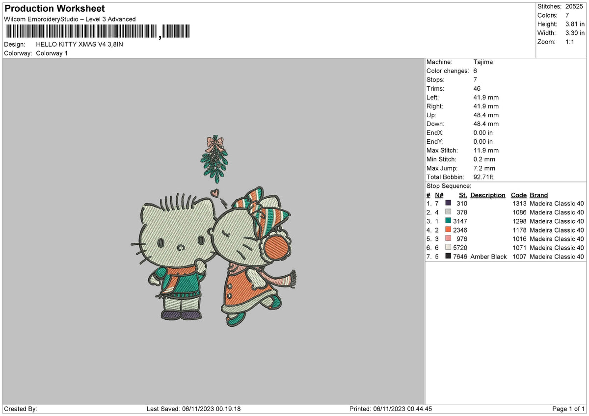Kitty Xmas V4 Embroidery File 6 sizes