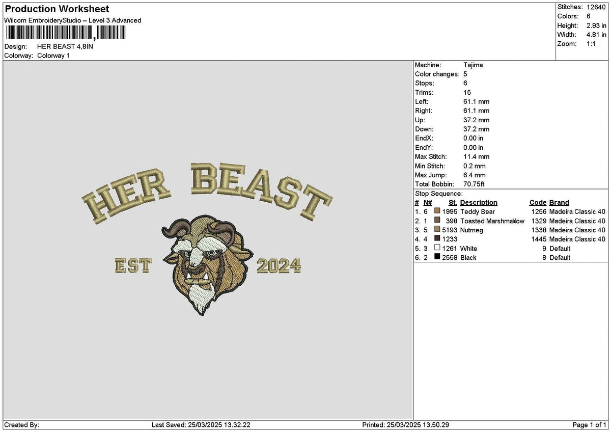 Beast Text 2503 Embroidery File 6 sizes