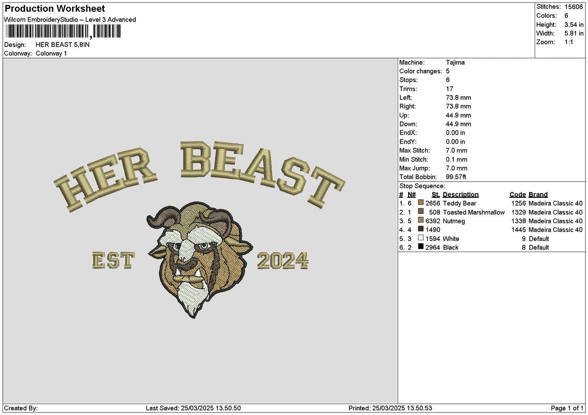 Beast Text 2503 Embroidery File 6 sizes