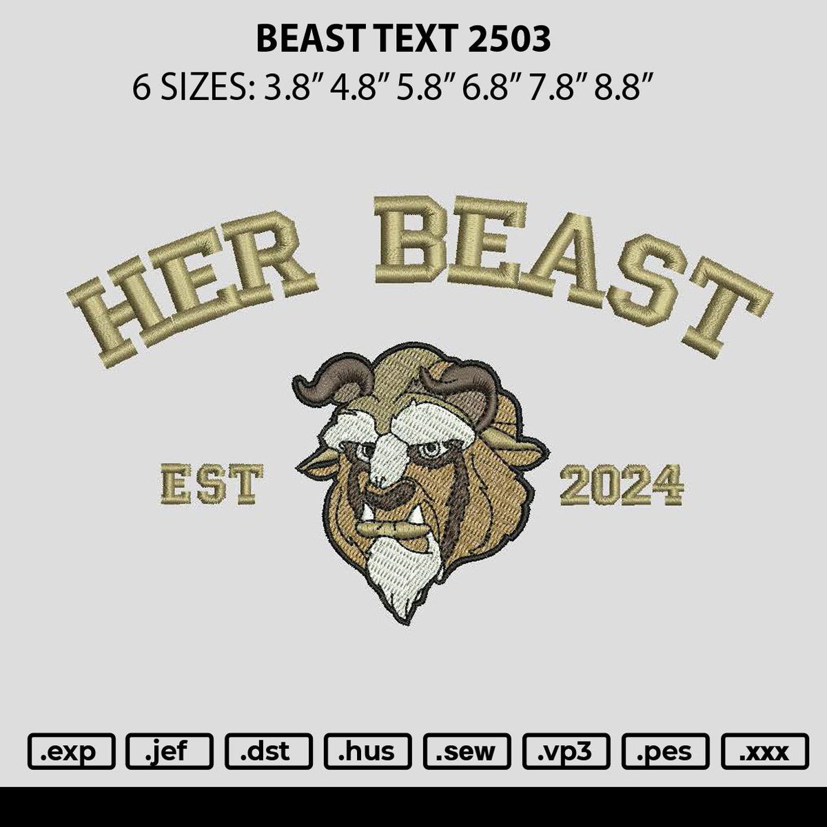Beast Text 2503 Embroidery File 6 sizes