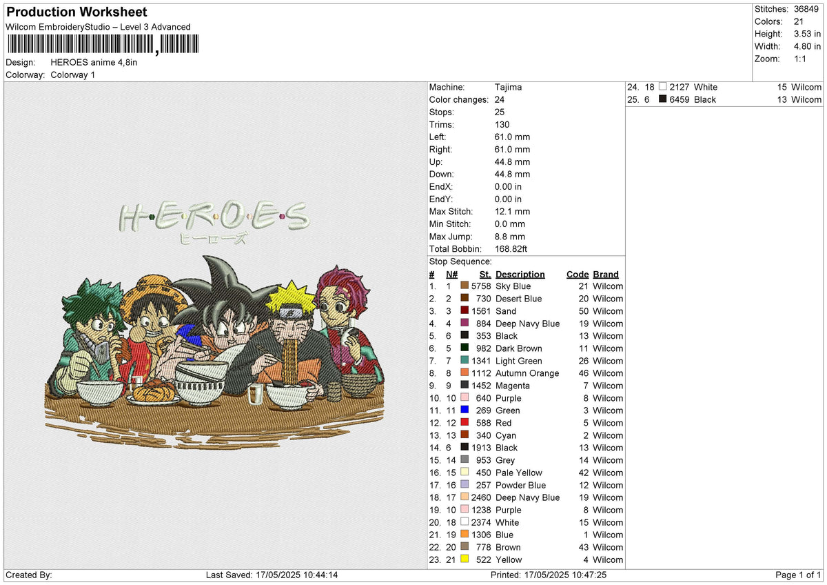 HEROES ANIME Embroidery File 6 size