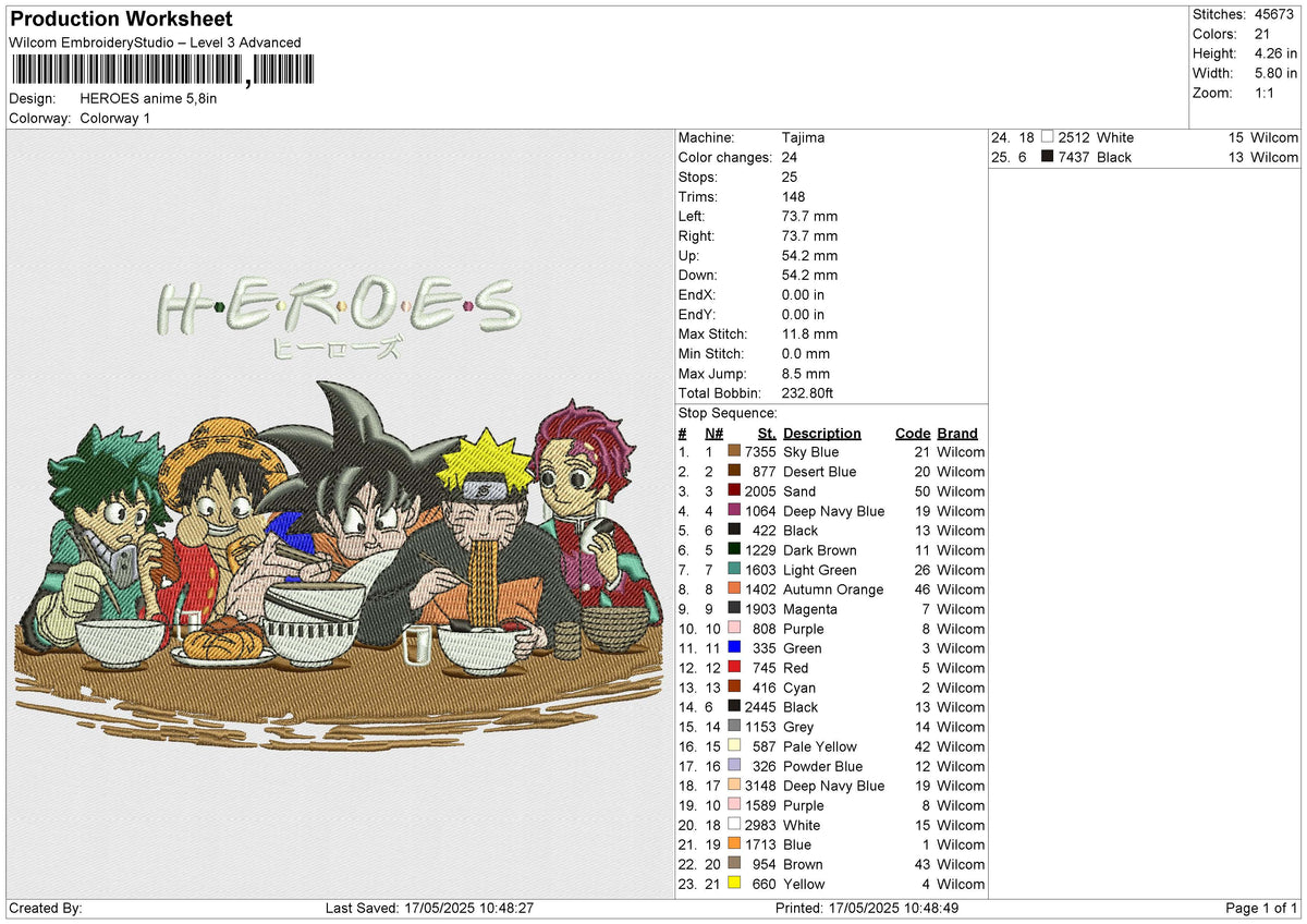 HEROES ANIME Embroidery File 6 size