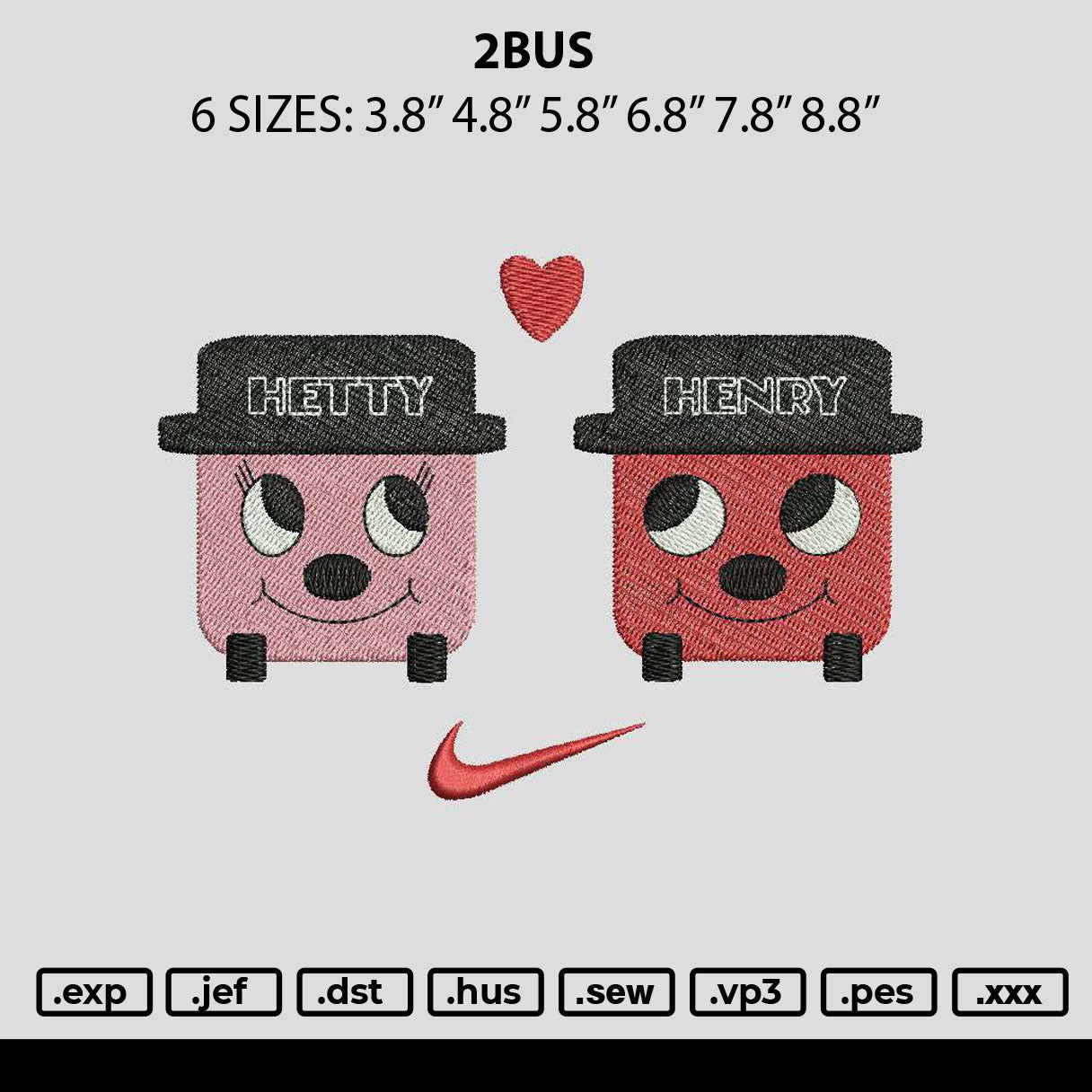 2Bus Embroidery File 6 sizes