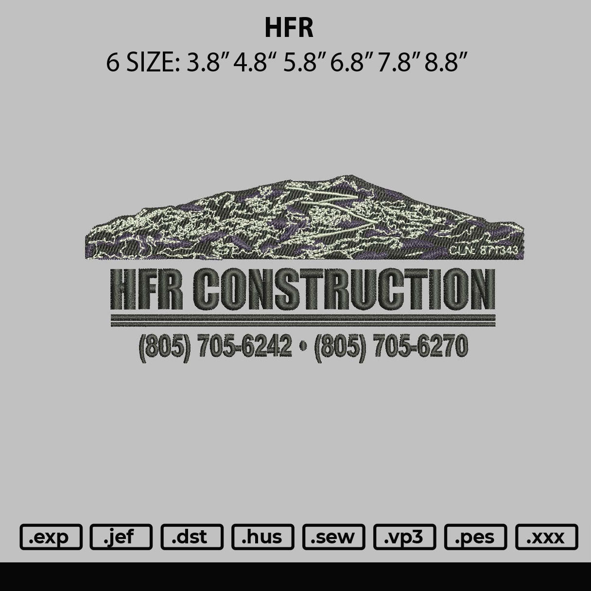Hfr Embroidery File 6 sizes
