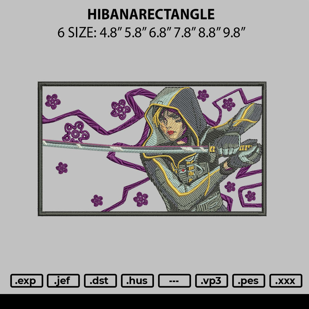 Hibanarectangle Embroidery File 6 sizes
