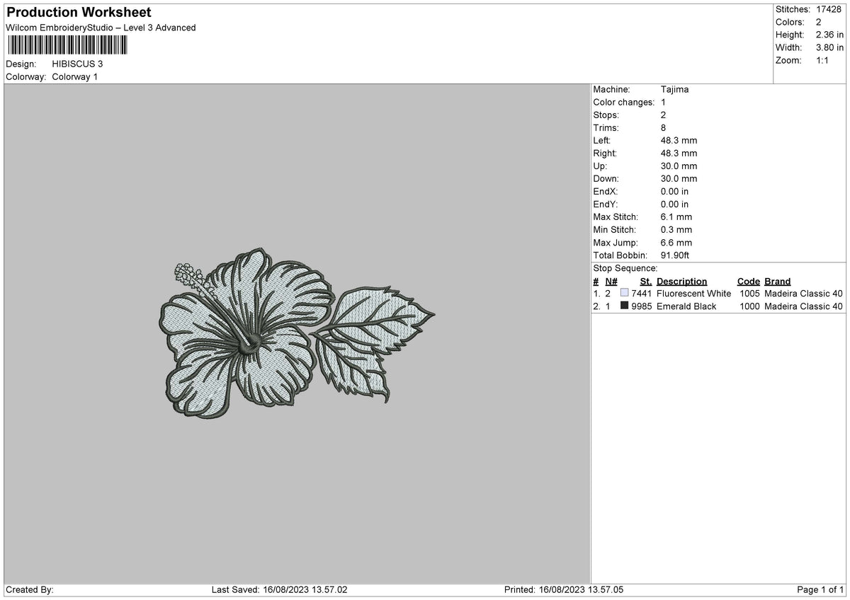 Hibiscus Embroidery File 6 sizes