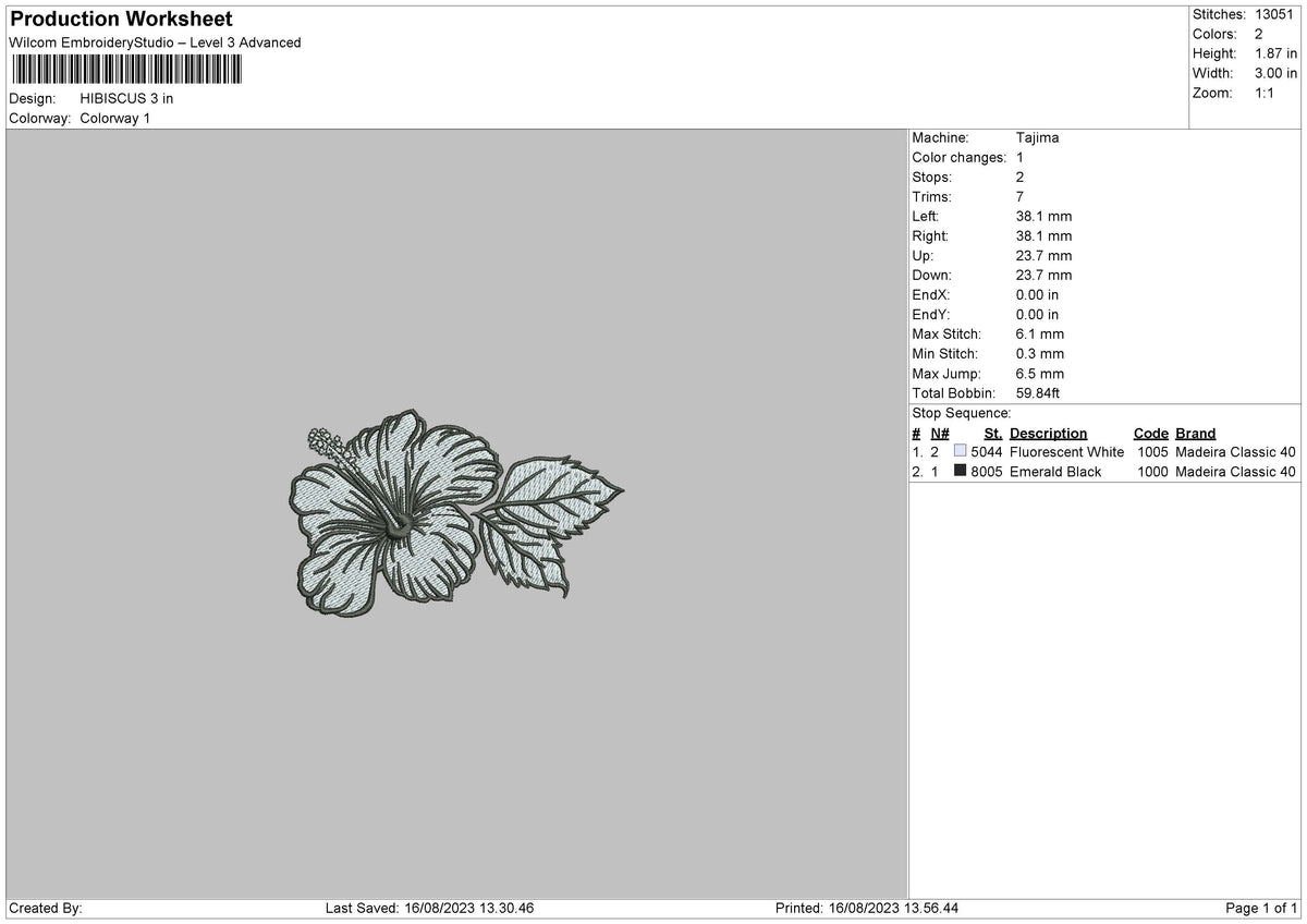 Hibiscus Embroidery File 6 sizes