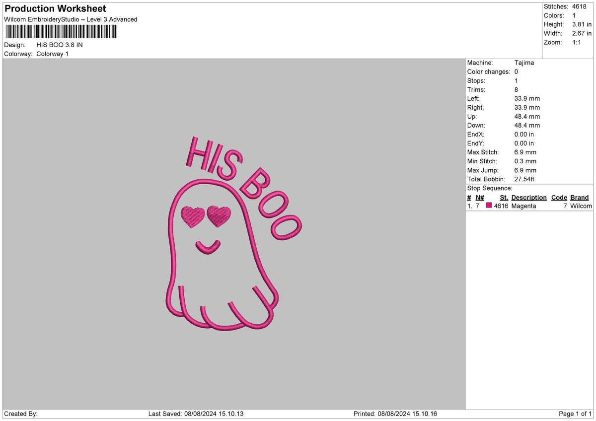 His Ghost Embroidery File 6 sizes