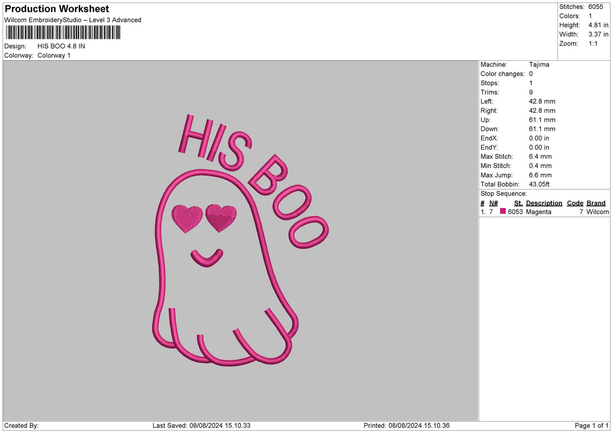 His Ghost Embroidery File 6 sizes