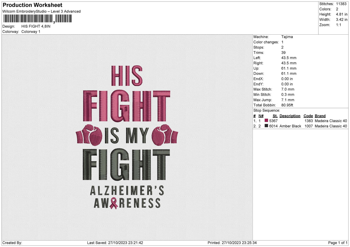 HIS FIGHT Embroidery File 6 size