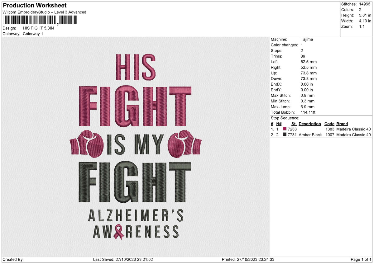 HIS FIGHT Embroidery File 6 size