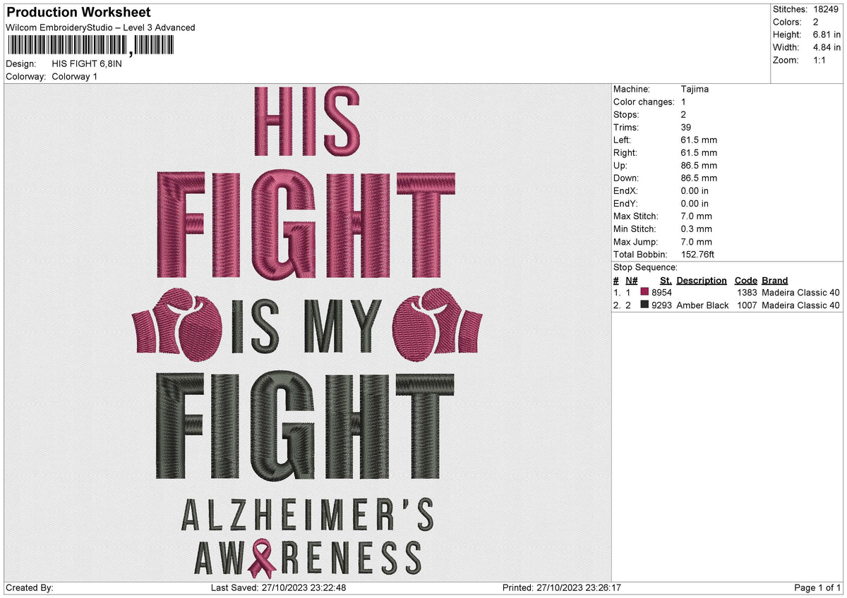 HIS FIGHT Embroidery File 6 size