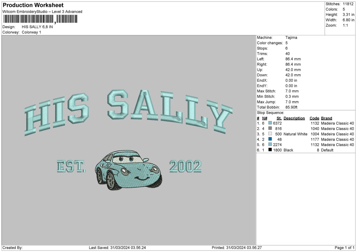 Sally 3103 Embroidery File 6 sizes