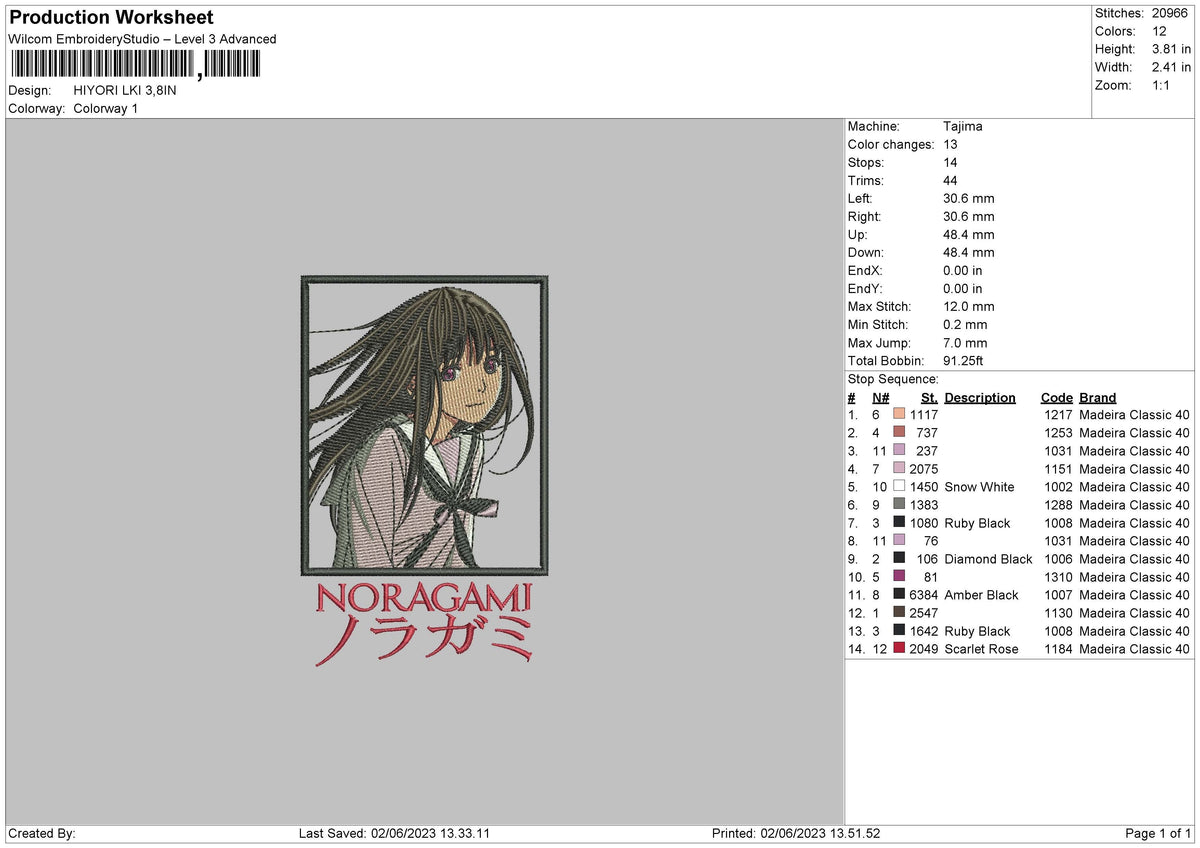 Hiyori Lki Embroidery File 6 sizes