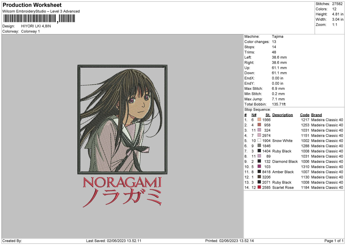 Hiyori Lki Embroidery File 6 sizes