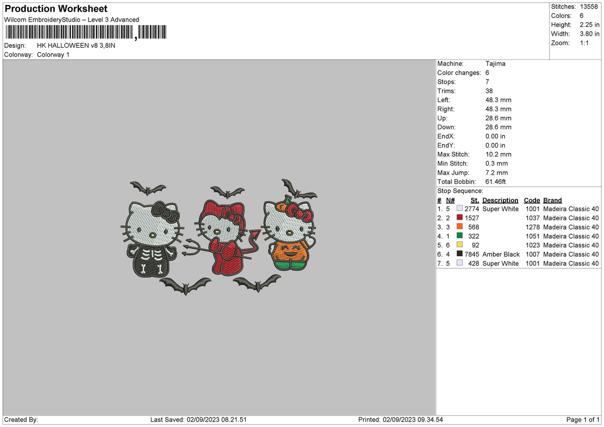 Hk Halloween V8 Embroidery File 6 sizes