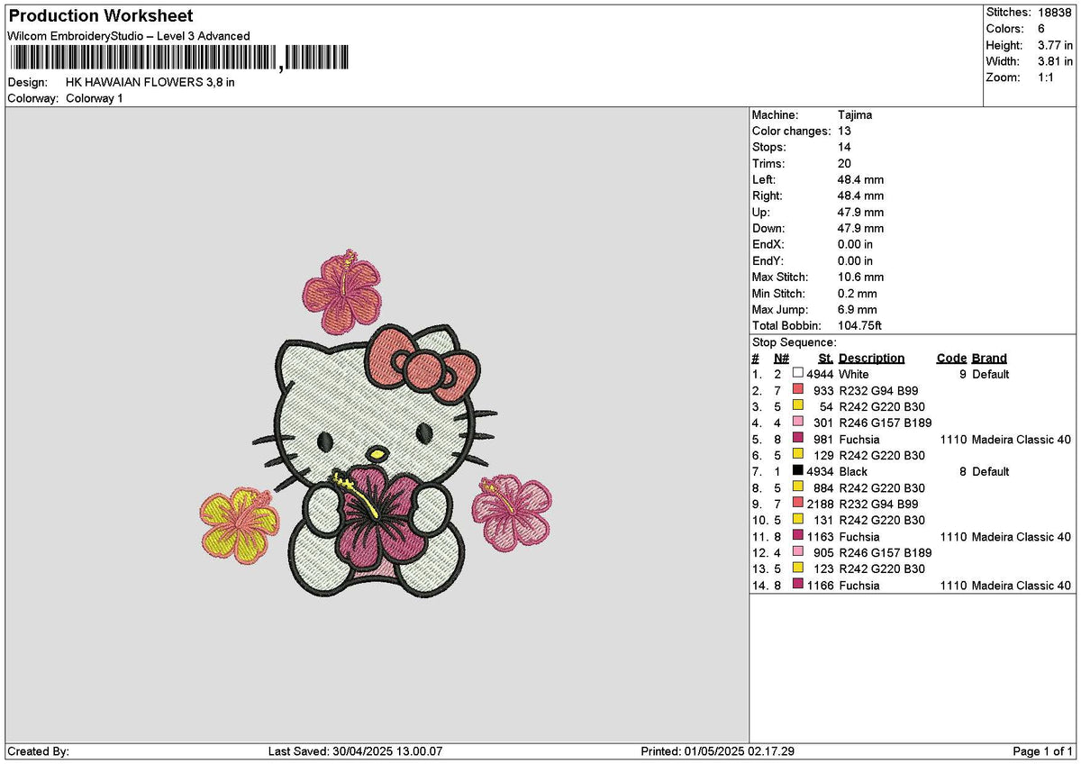Hk Flowers 0105 Embroidery File 6 sizes