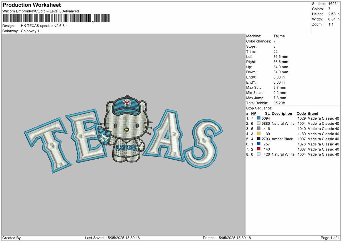 Texas Hk V2 Embroidery File 6 sizes