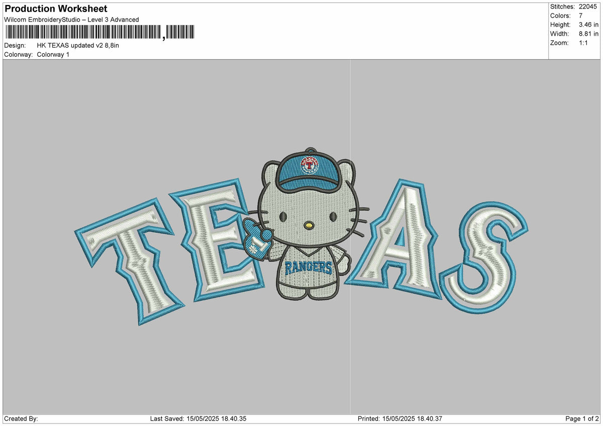 Texas Hk V2 Embroidery File 6 sizes