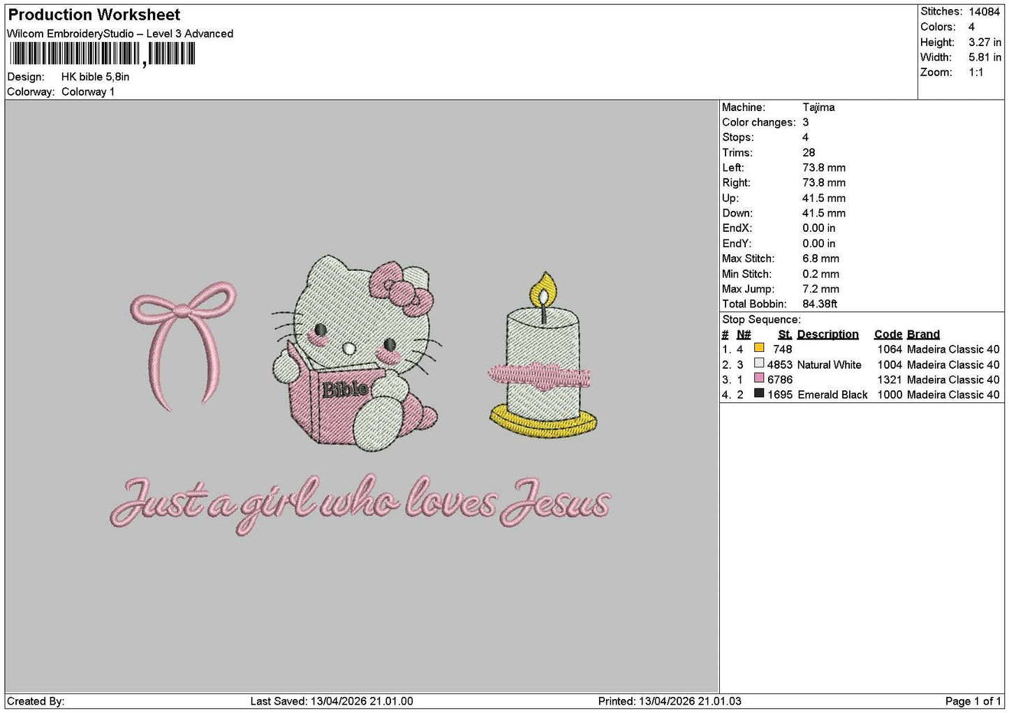 Hk Book 1304 Embroidery File 6 sizes