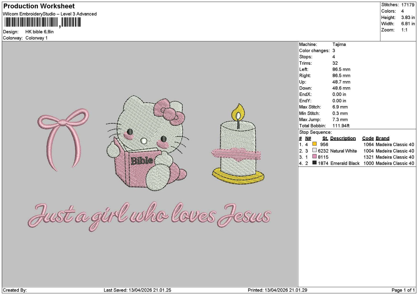 Hk Book 1304 Embroidery File 6 sizes
