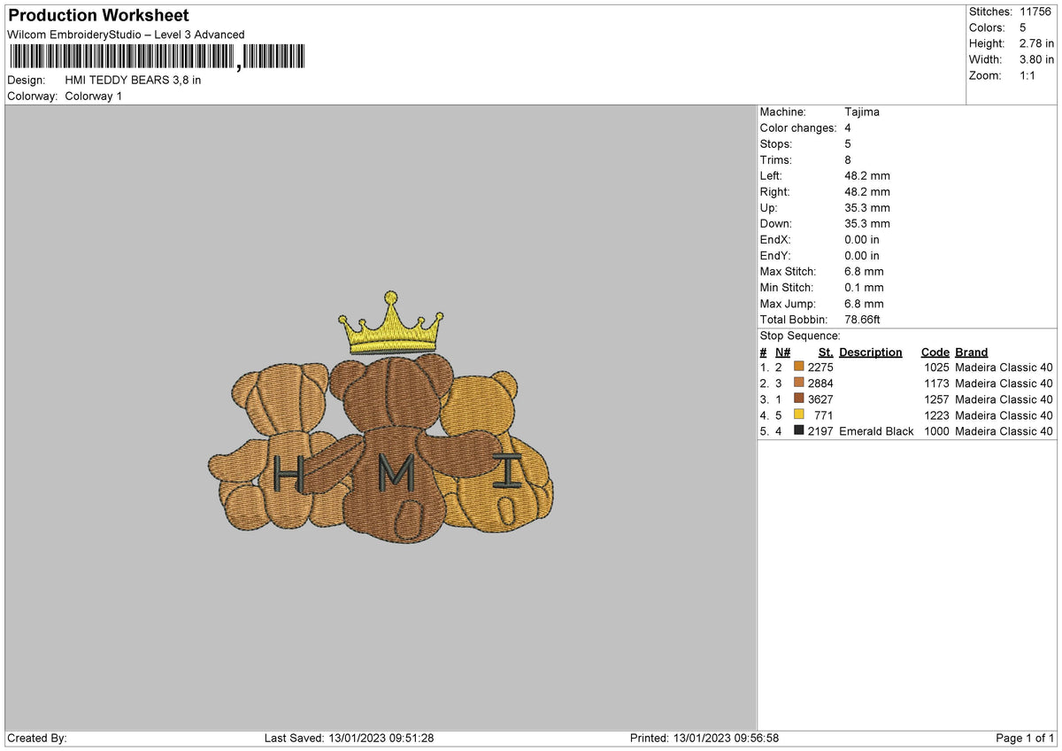 Hmi Teddy Embroidery File 6 sizes