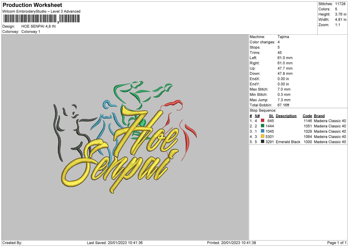 H Senpai Embroidery File 6 sizes