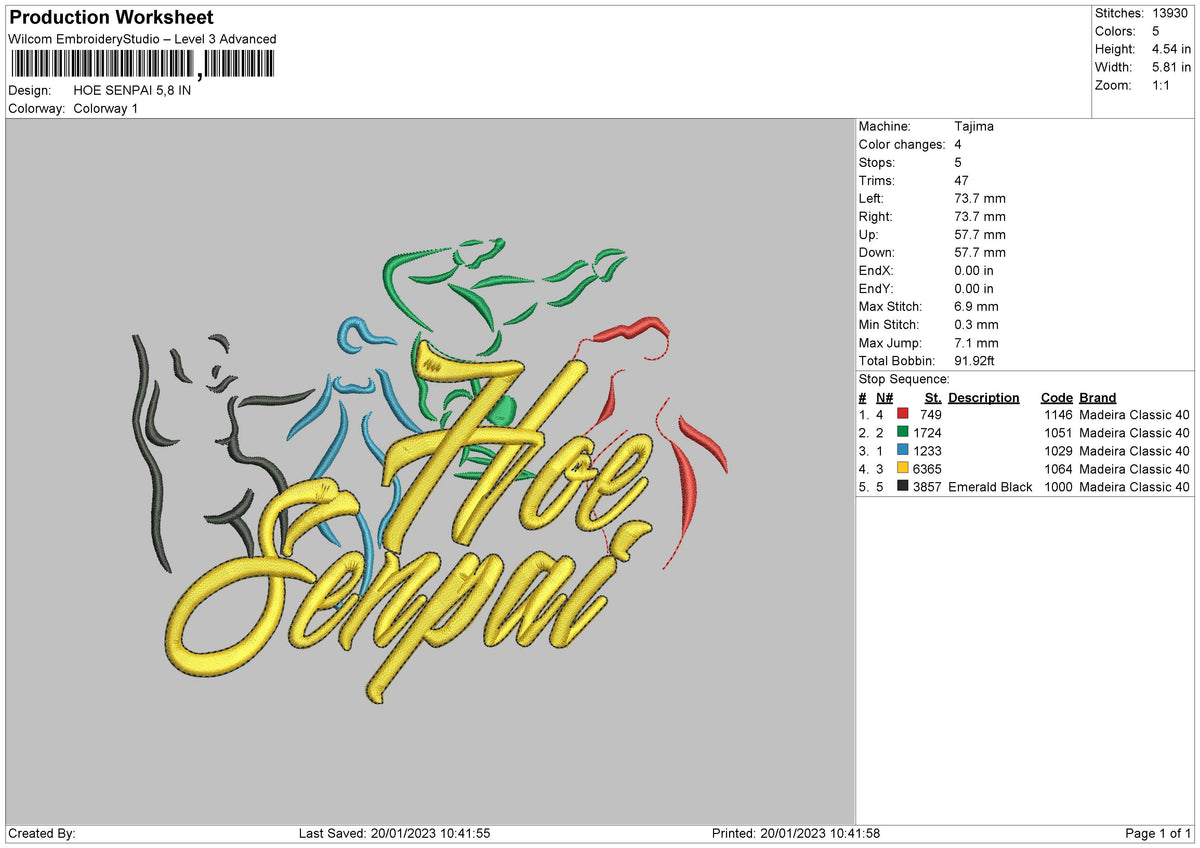 H Senpai Embroidery File 6 sizes