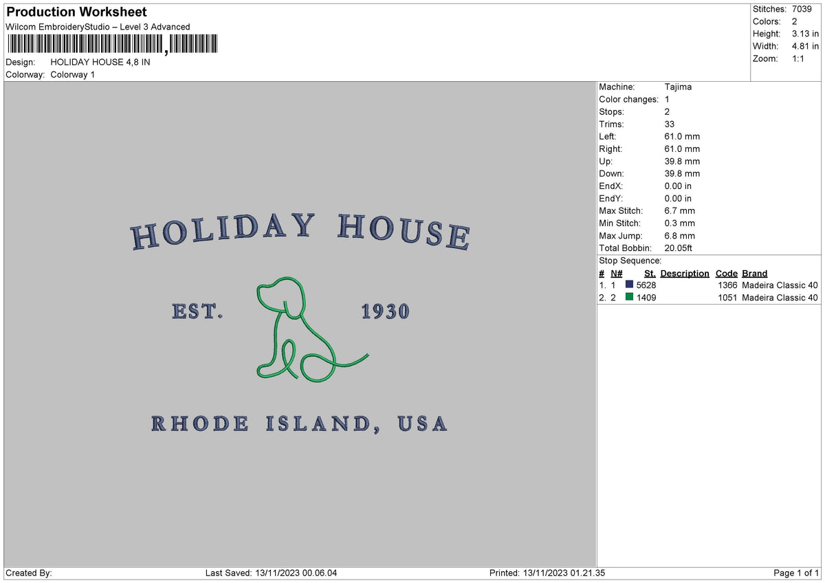 Dog Island Embroidery File 6 sizes