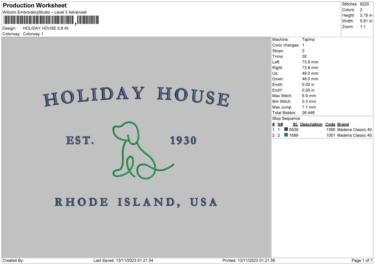 Dog Island Embroidery File 6 sizes